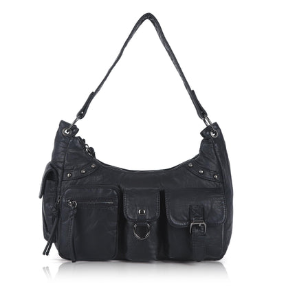 Angel Kiss Hobo Bag for Women Small, Soft Vegan Leather Shoulder Purses and Handbag with Multi-Pocket, Retro Tote Bag Crossbody with Top-Handle and Removable Strap,Black
