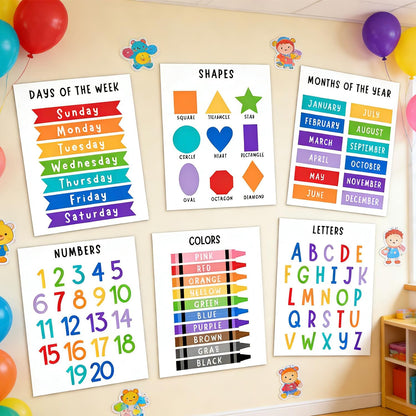Educational Preschool Learning Posters,Alphabet ABC Posters for Toddlers Classroom Playroom Wall Art Decor,Counting Chart for Kindergarten,Pre K Learning Poster for Toddlers 1-3 Homeschool Supplies