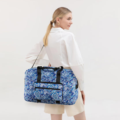 F.FETIVIN Weekender Bag Carry On Travel Duffle Bag Medium Overnight Bag for Women (Blue Paisley)