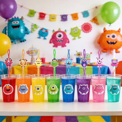 24 Monster Drinking Straws for Birthday Party Decorations Supplies-Reusable Plastic Cocktail Straw for Boys Girls Monsters Theme Party Favors Decor Gift School Reward Halloween,Dishwasher Safe Straws