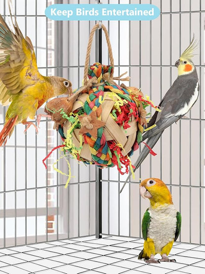 Wontee Bird Toys Colorful Shredding Crinkles Foraging Toys Natural Dried Fruits Chew for Cockatiels Conures Parakeets Budgies Senegal (2 Packs)