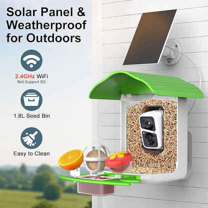 birdsnap® PAV-Bird Feeder with Camera,2K HD with 64GB Card, AI Identify Smart Bird House Cam Solar Panel,Live Stream,Motion Detection,Auto Record Video for Backyard Outdoors,Ideal Gift for Bird Lover