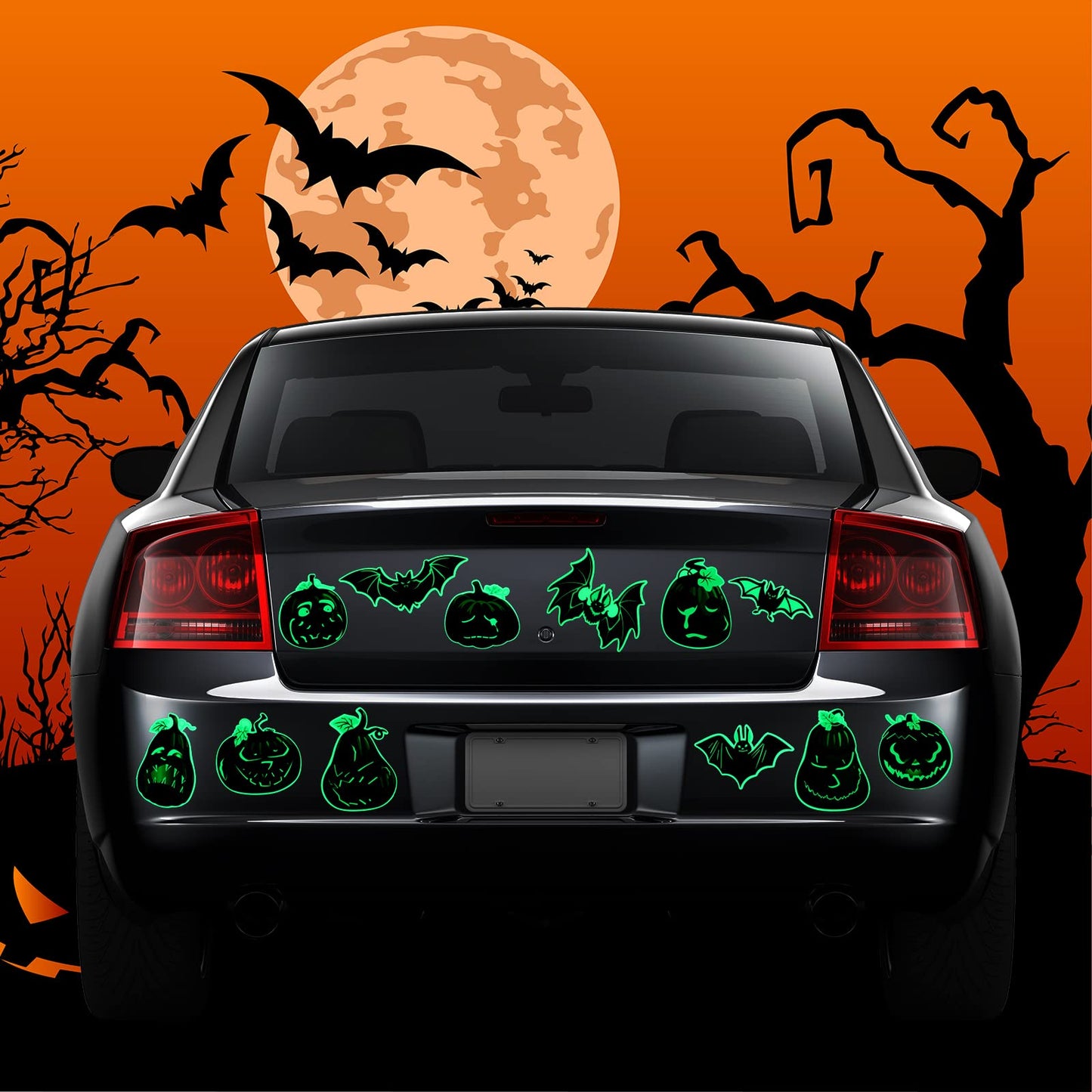 18 Pieces Halloween Magnets Decoration Glow Halloween Car Magnet Stickers Luminous Pumpkin Bat Automotive Magnetic Decorations for Halloween Party Refrigerator Door Mailbox Decor
