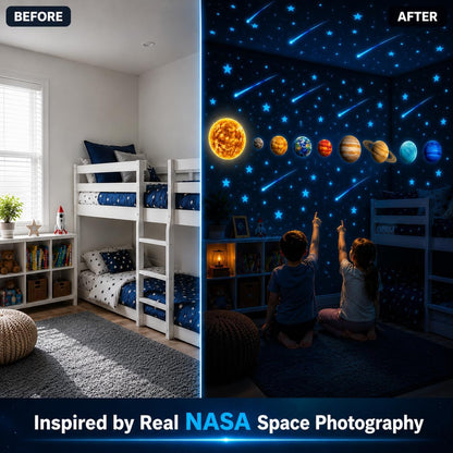 Glow in The Dark Stars and Planets, Bright Solar System Wall Stickers -Glowing Ceiling Decals for Kids Bedroom Any Room,Shining Space Decoration, Birthday Christmas Gift for Boys and Girls (Blue)
