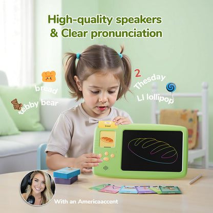 ZONSTVYS Talking Flash Cards for Toddlers: 2-in-1 LCD Writing Tablet with 510 Sight Words, Montessori Language Learning, Autism & Speech Therapy Toys for Children Ages 1-6, Green