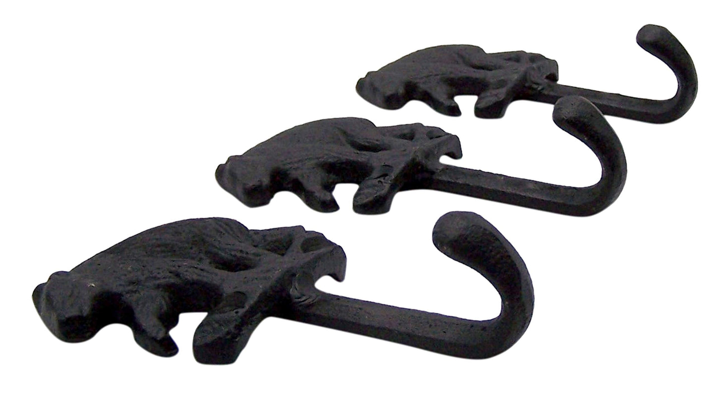 Wowser Rustic Black Bear Cast Iron Wall Hooks, Set of 3, 5 Inches