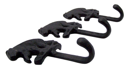 Wowser Rustic Black Bear Cast Iron Wall Hooks, Set of 3, 5 Inches