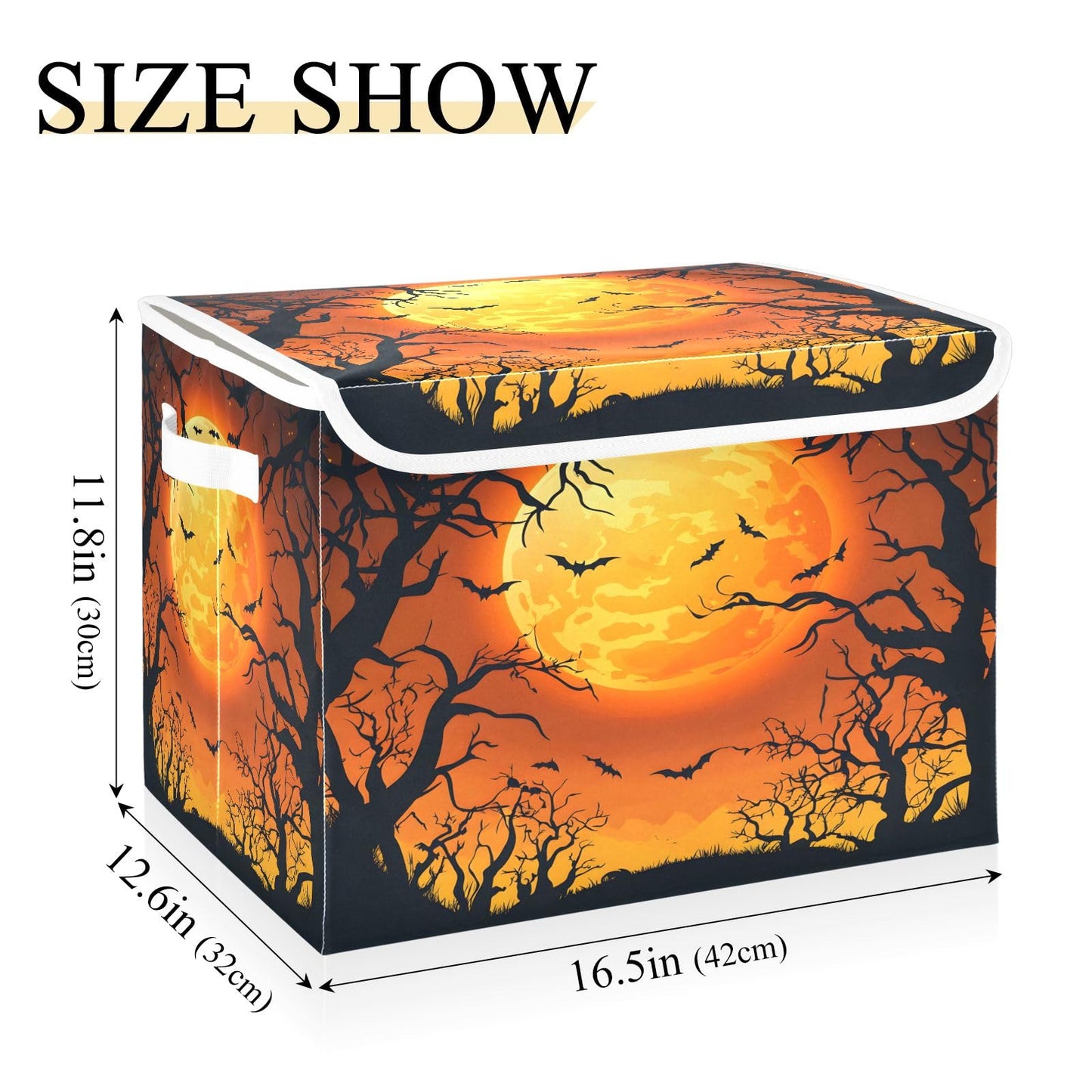 Bolaz Storage Bins with Lids and Handles,Halloween Moon Tree Storage Box Basket with Cover Collapsible Organizer Containers for Home Closet, Shelves