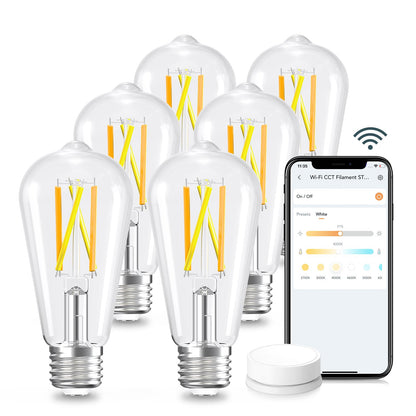Linkind E26 Smart Edison Bulbs, 2700K-6500K Tunable WiFi Edison Bulbs with Remote Control, 8W 60W Equivalent Dimmable ST19 (ST58) Vintage Light Bulbs 800lm, Compatible with Alexa & Google Home, 4-Pack