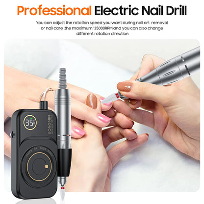 Professional Nail Drill 35000 RPM,SONGMIN Portable Cordless Efile with Bits Kit for Acrylic Nails Gel Polishing Removing,Rechargeable Electric Nail File Machine for Manicure,Pedicure Salon Home,Pink