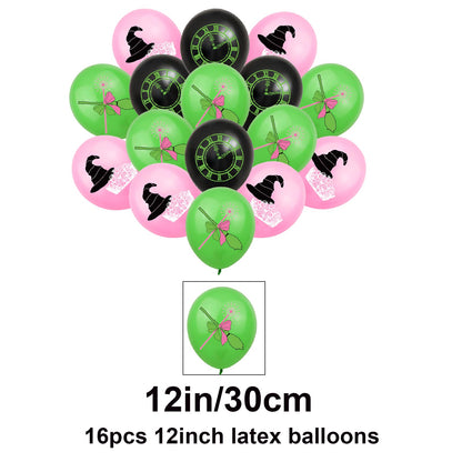 Pink and Green Party Decorations Happy Birthday Banner Balloons Cupcake Toppers and Cake Toppers for Girls Women Baby Shower Princess Witch Birthday Party Decorations