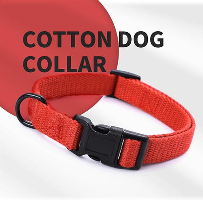 Mile High Life Soft & Strong Poly Cotton Collar - Adjustable with Quick Release Buckle for Small to Large Dogs, Red