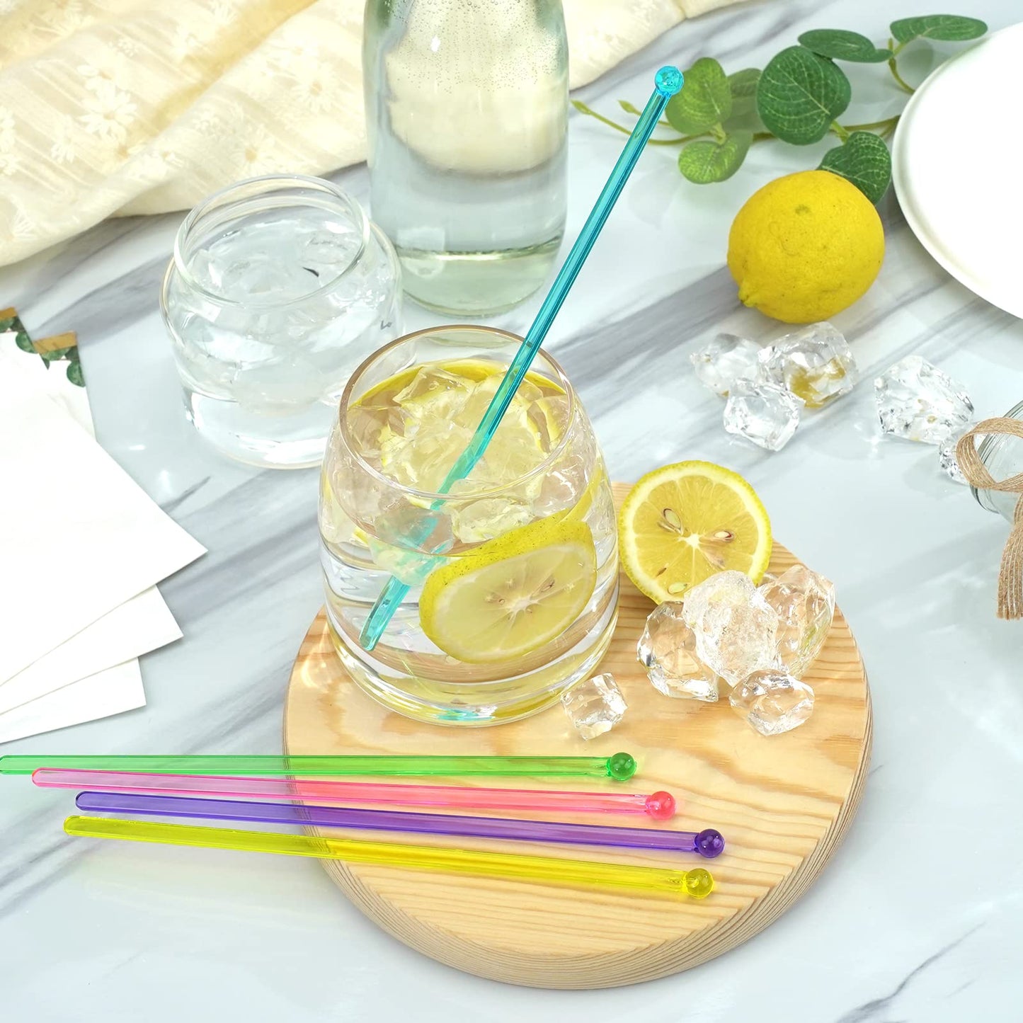 hapray 100-PCS 5 Color Plastic Swizzle Sticks, Crystal Cake Pops, Cocktail Coffee Drink Stirrers, Stir Sticks, 7.24 Inch (Pink, Yellow, Blue, Purple, Green)