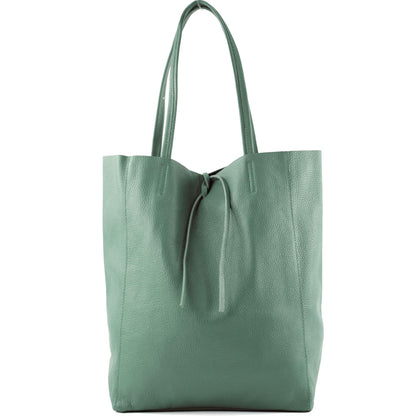 modamoda de T163 Women's Leather Shopper Shoulder Bag Large with Inner Pocket Handmade in Italy, Ocean Grey, L