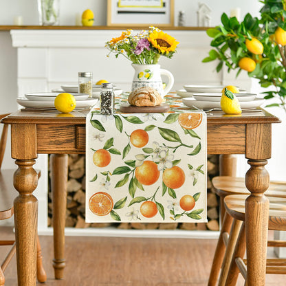 Artoid Mode Orange Wildflowers Leaves Summer Table Runner, Seasonal Spring Kitchen Dining Table Decoration for Home Party Decor 13x108 Inch
