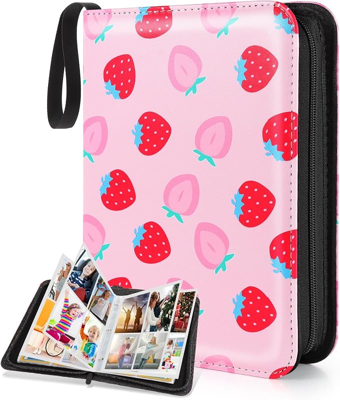 CLOKORIA Card Binder for Girls Gifts,440 Cards Collectible Trading Card Holder Case with 55 Sleeves, 4 Pocket for TCG Game Cards Collection Sports Trading Cards Collector Album (Strawberry Peach)