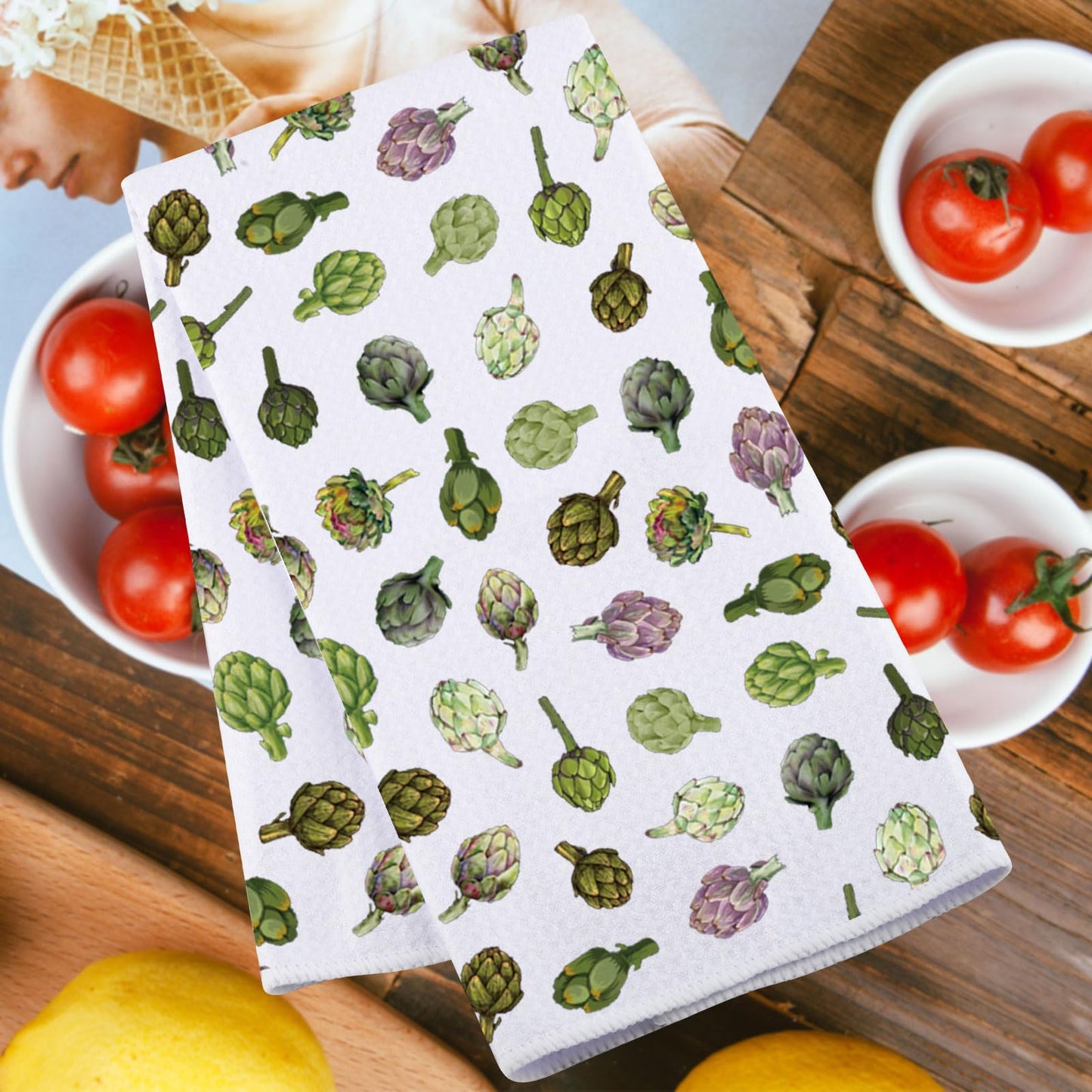JNIAP Artichoke Kitchen Towel Artichokes Lover Gift Artichoke Queen Gift Artichokes Botanical Dish Towel(greenpurple Plant kt)