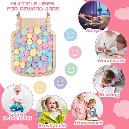 Zhanmai 11.57 x 8.66" Classroom Reward Jar for Kids Behavior Chart for Classroom Star Reward System Hanging Wooden Home Behavior Jar for Boys Girl Management Board Tools Incentive(Smiling Face,Wood)