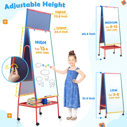 Mobile White Board with Stand - 70.8" H Double Sided Portable Rolling Whiteboard Kids Easel for Classroom,Height Adjustable Magnetic Dry Erase Board on Wheels for Home,School,48x24 inches