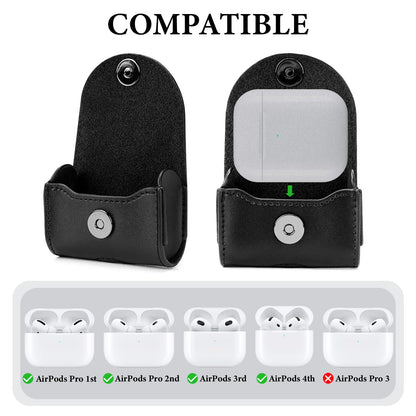 Geekria Protective Carrying Pouch Compatible with Apple AirPods 4th/3rd, AirPods Pro 2nd/Pro 1st, Leather Clip-On Case Cover, Durable Belt Holder (Black)
