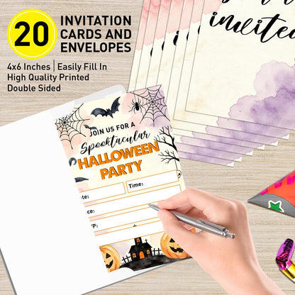 UDNADKEX Halloween Costume Party Invitations Set of 20, 4"x6" Invites Card