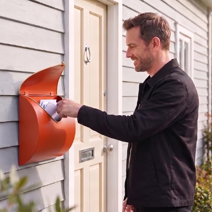 Orange Wall Mount Mailbox for Outside,Waterproof Metal Mailboxes with Rust-Proof Galvanized Steel,Large Capacity Envelope Mailbox for House,12.99 x 10.35 x 3.5 Inch