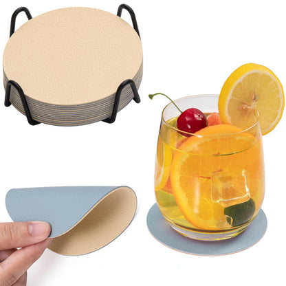 Chitomars Faux Leather Coasters Set of 12, Dual Sided for Coffee Tabletop Protection, Non-Slip Washable Cup Coasters (Beige Yellow Light Blue)