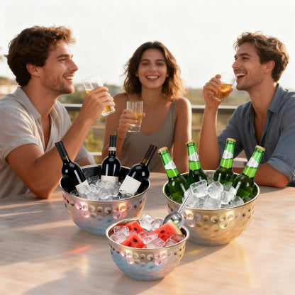 3 Pack Ice Bucket 4.6/6/7.5L Stainless Steel Beverage Tub with 2 Scoop Leak-Proof Wine Bucket Large Metal Ice Buckets for Parties Champagne Bucket for Cocktails Beer Juice, Dishwasher Safe