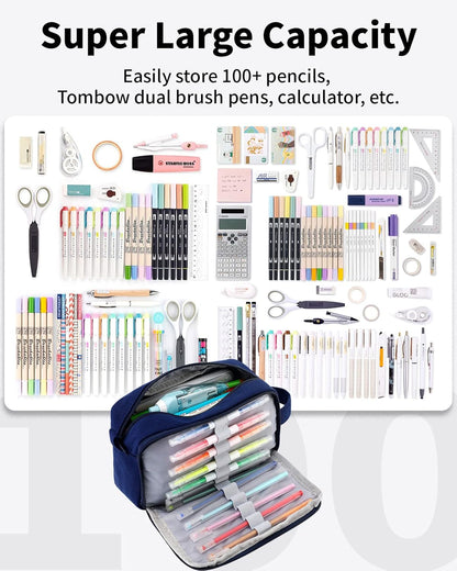 Sooez Big Capacity Pencil Pen Case, Upgraded Canvas Pencil Pouch Pencil Bag Organizer, Large Storage with Separate Compartments Easy Grip Handle, Aesthetic Supply for School Teens Adults