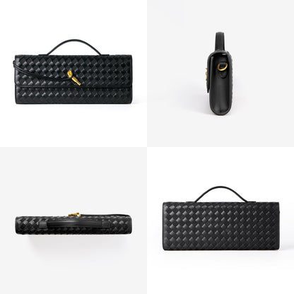 Joryin Woven Purse For Women Evening Clutch Woven Leather Handbags Crossbody Bag Suede Purse Black Formal Evening bag