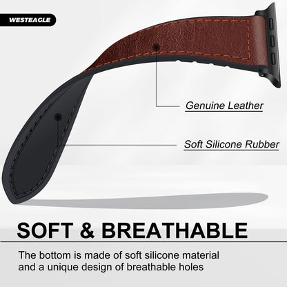 WestEagle Magnetic Leather Bands Compatible with Apple Watch 49mm 46mm 45mm 44mm 42mm(S3/2/1) for Men Women, Genuine Leather with Magnetic Buckle for iWatch Ultra1/2/3 Series SE11/10/9/8/7/6/5/4/3/2/1