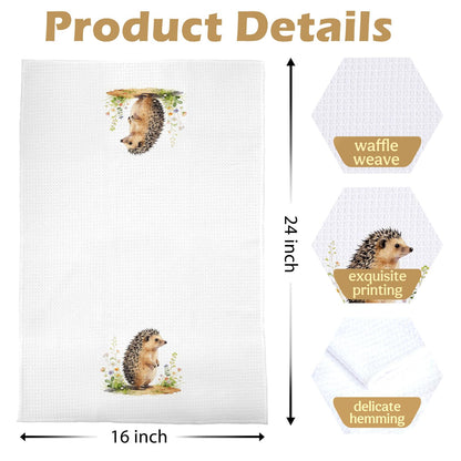 XIVENHAVM Hedgehog Gifts Kitchen Towels - Cute Wild Animal Botanical Decorative Waffle Dish Towels, Hedgehog Gifts for Women Hand Towel, Farmhouse Floral Tea Towe, 16x24 Inch