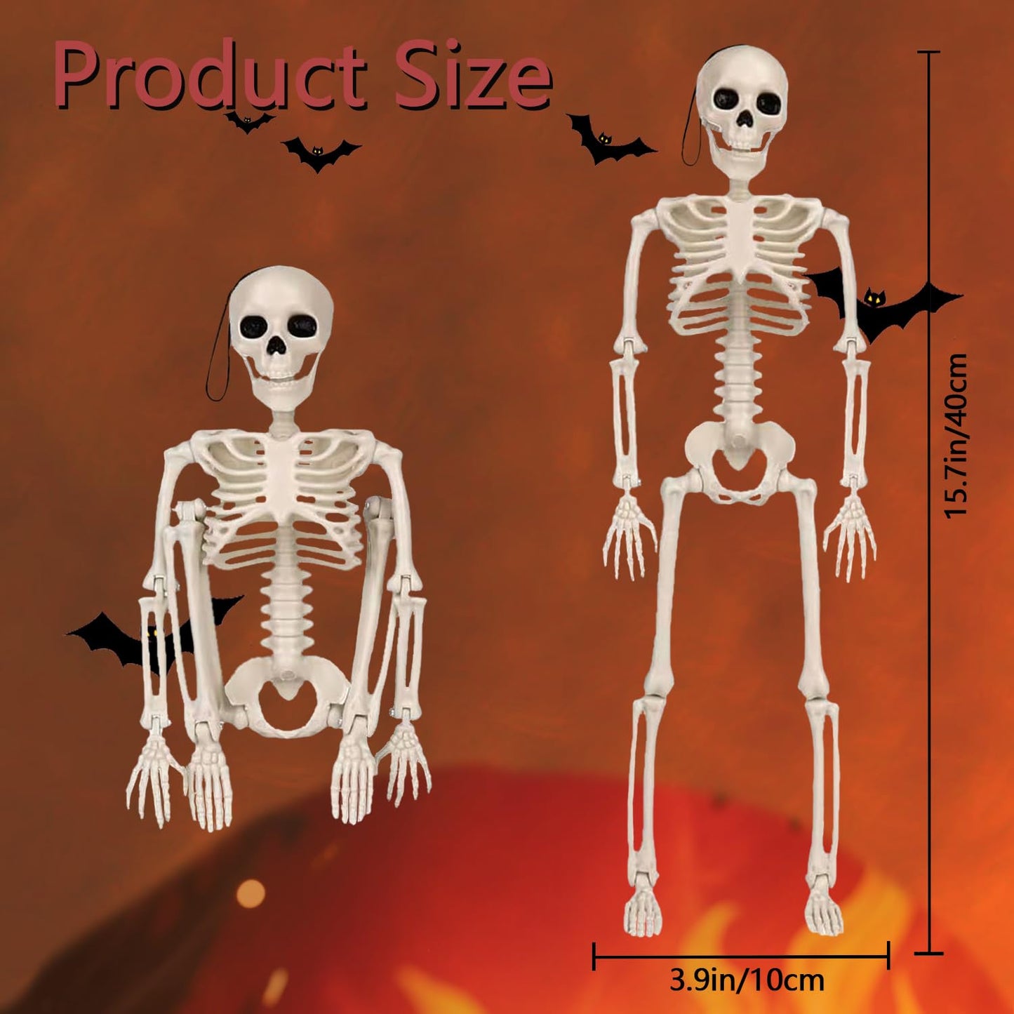 【5PCS 16 Inch Height】 Halloween Decorations Outdoor Indoor Halloween Skeleton Spooky Posable Skeletons Toy Small Skeletons Hanging Decor Movable Joints Decor Graveyard Haunted Party Accessories