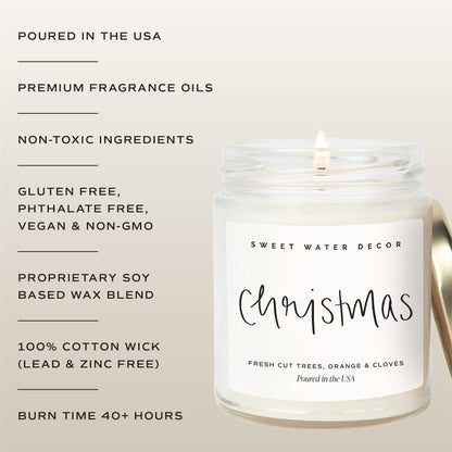 Sweet Water Decor Christmas Scented Candle - Cinnamon, Trees, Orange, and Clove Scented Winter Candle - Christmas Candles and Decor for Home - 9oz. Clear Jar Soy Candle, Made in the USA