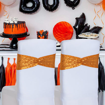 Poise3EHome Orange Sequin Chair Sashes 50 Pack,Folding Chair Cover Bands for Halloween Wedding Party Ceremony Banquet Decorations