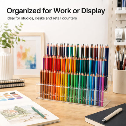 Cabilock 48-Slot Acrylic Pen Display Stand, Marker and Brush Organizer, Pen Holder, Makeup Eyebrow Art Brush Rack for Home Office Desk School