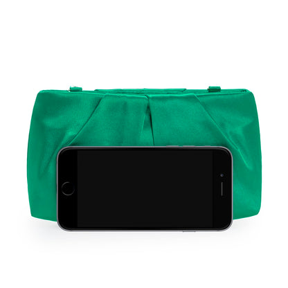 CHARMING TAILOR Evening Bag Women Wedding Party Handbag Small Dressy Formal Purse Pleated Satin Clutch (Green)
