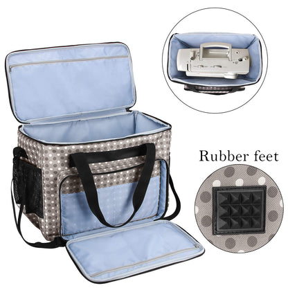 Teamoy Sewing Machine Case, Carrying Tote Bag Storage Organizer Compatible with Brother, Singer Sewing Machines and Accessories, Gray Dots