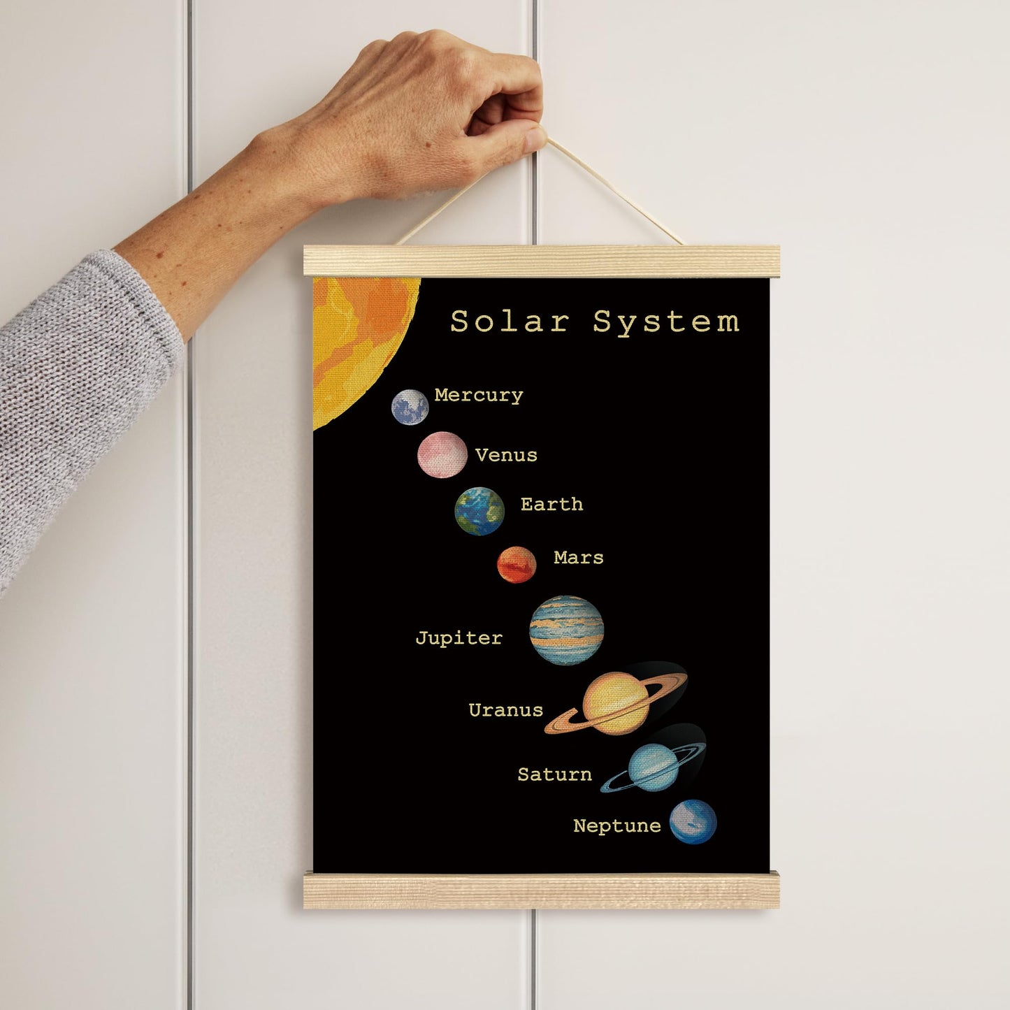 BCUANGD Space Wall Decor - Solar System Astronomy Poster Hanger with Wood Frames Set of 2, Kids Boys Educational Learning Wall Hanging Canvas Decor for Kids Room Home Playroom, 12x16 Inches