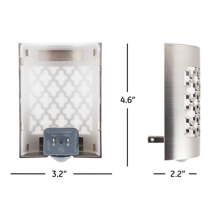 GE CoverLite LED Night Light, Plug-In, Dusk to Dawn Sensor, Home Decor, LED Lights for Bedroom, Bathroom, Kitchen, Hallway, 2 Pack, 46815, Brushed Nickel | Moroccan
