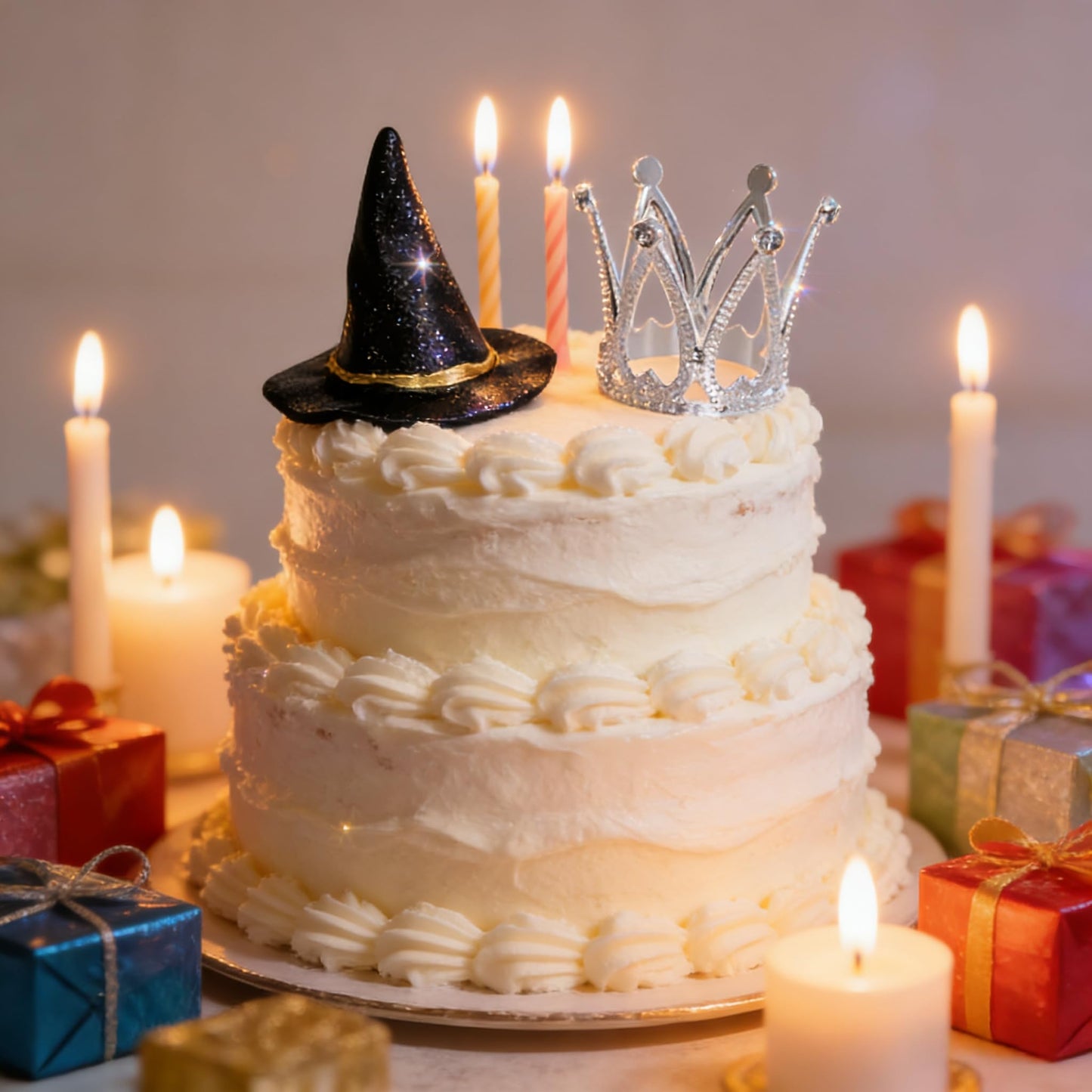 cnomg 24 Pcs Witch Hat and Crown Cake Topper Mini Wizard Hats Crown Cupcake Decorations for Party Birthday Cake Craft