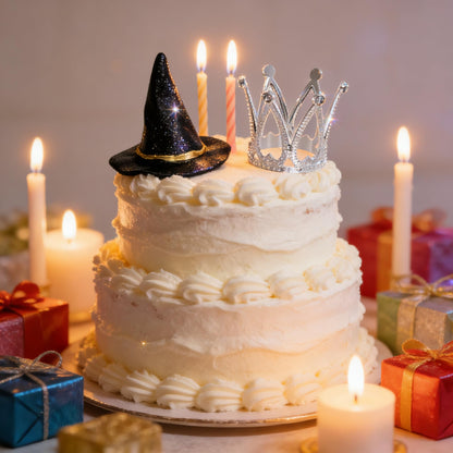 cnomg 24 Pcs Witch Hat and Crown Cake Topper Mini Wizard Hats Crown Cupcake Decorations for Party Birthday Cake Craft