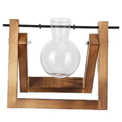 Fydun Plant Terrarium with Wooden Stand, Stand,Desktop Air Planter Glass Vase Desktop Terrariums Bulb for Indoor Hydroponics Water Plants Home Garden Office Decoration Accessories2