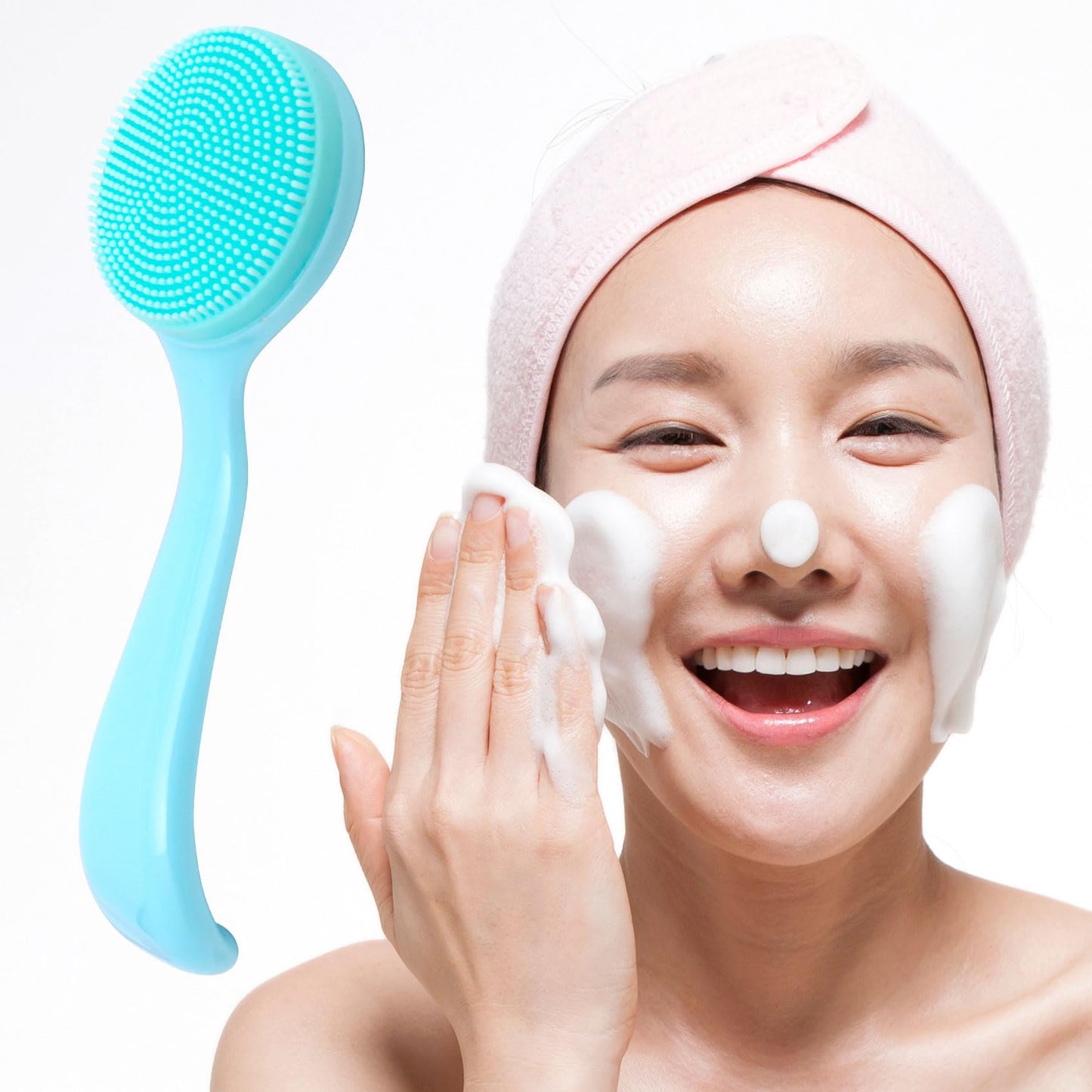 2 Pack Silicone Manual Facial Cleansing Brush, Skin Friendly Waterproof Face Cleaning Scrubber Exfoliator Cleanser for Blackheads Whiteheads Makeup Residues Removal- Blue & Pink