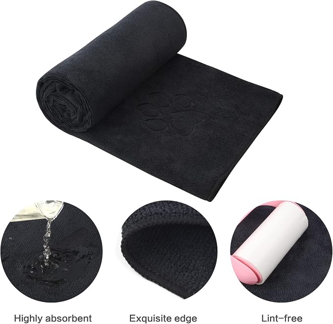 KinHwa Dog Towel Super Absorbent Pet Bath Towel Microfiber Dog Drying Towel for Small, Medium, Large Dogs and Cats 30inch x 50inch Black