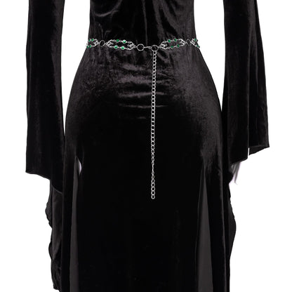 L'VOW Women Renaissance Belt Viking Witch Belt Green Waist Metal Chain Belt for Medieval Dresses