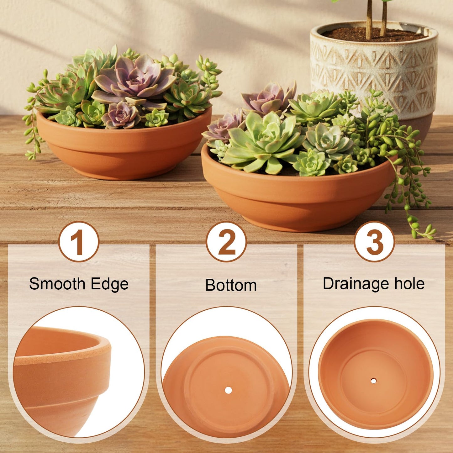 Laerjin Clay Pots for Plants with Drainage Hole, 4 Pack Large Terra Cotta Plant Pot, 7.67 Inch Terracotta Pot Ceramic Pottery Planter Cactus Flower Pots