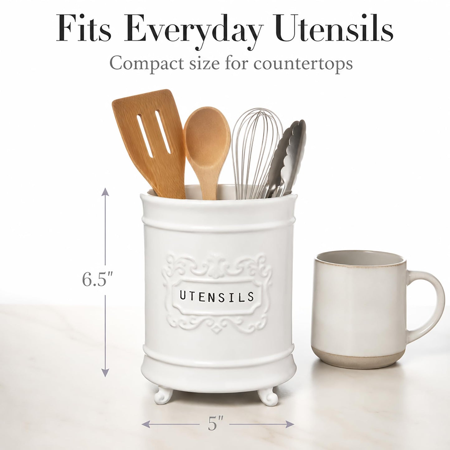 Mud Pie Circa Utensil Ceramic Holder, 6.5"x5" dia, Utensils