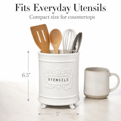 Mud Pie Circa Utensil Ceramic Holder, 6.5"x5" dia, Utensils