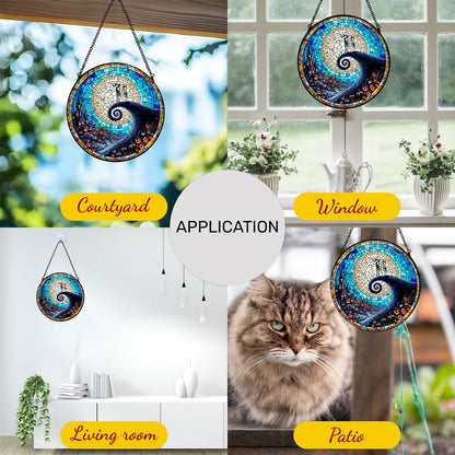 GENANY Spooky Stained Glass Window Hanging, Spring Sun Catcher with Metal Chain and Hook, Romantic Gifts for Women Friends Family, Garden Decor, Housewarming Gifts, Outdoor Decor